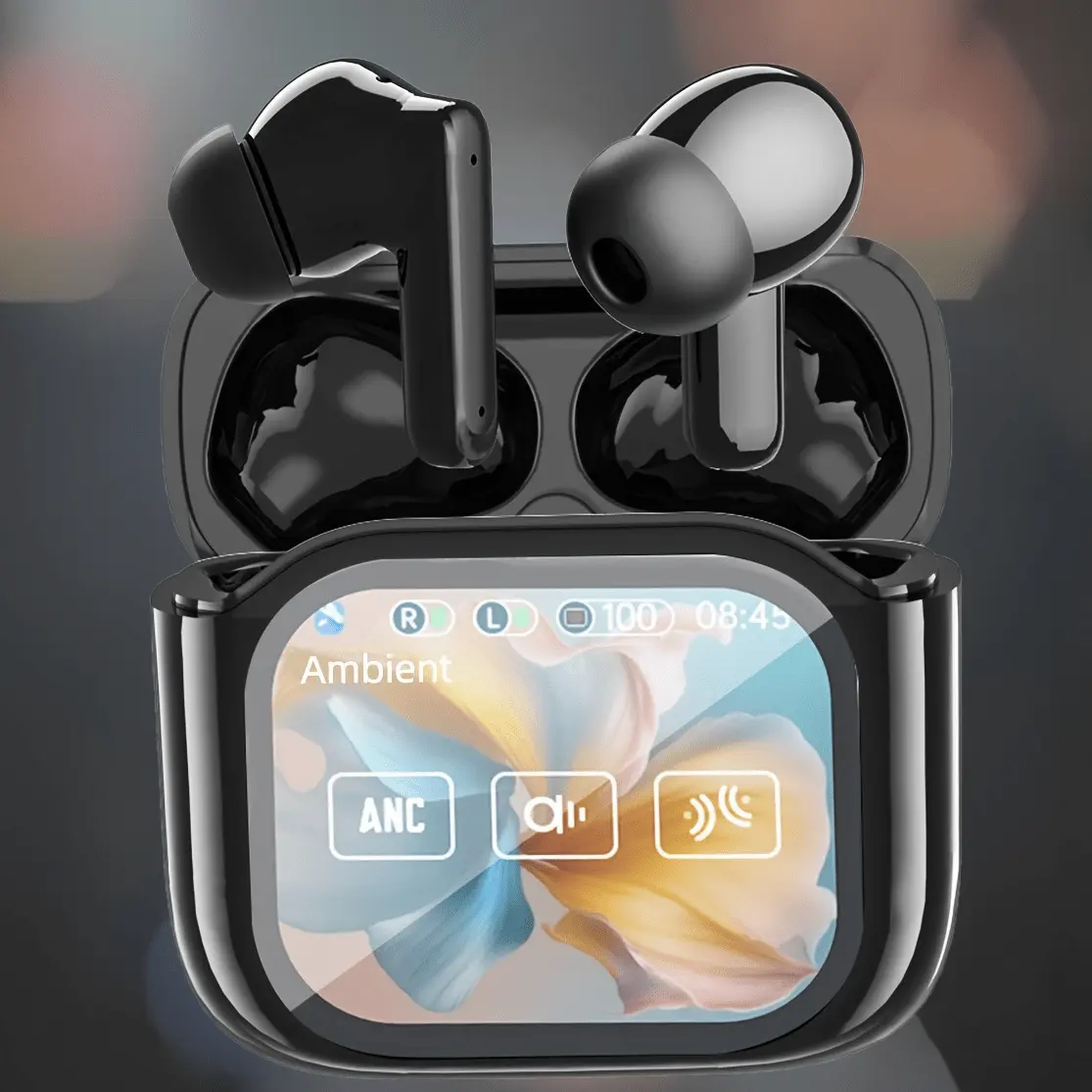New TWS Screen Display Wireless Active ANC Noise Cancelling Earbuds, Long Battery Life, HiFi Stereo Sound, Microphone, Touch Control, Type-C Charging Case, Suitable for Music/Gaming/Sports Fitness Multi-Scene Applications, Compatible with Apple/Android/Tablet/Earbud Gifts
