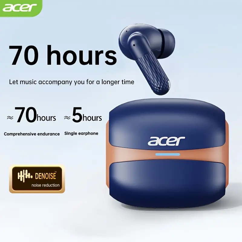 Acer OHR548 Wireless Headphones with 52dB Deep Sea Noise Reduction, In-Ear Design, Wireless 5, 4, Heavy Bass, No Sound Leakage, SSVP Extreme Digital Enhancement, Type-C Charging Case, Ultra-Long Standby, Touch Control, for Smartphones