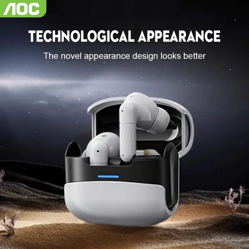 AOC Deep Bass Noise Cancelling Headphones, Long-lasting Battery Technology, HD HIFI Sound Quality, Universal for Phones and Tablets, Christmas-themed White and Blue Design, Winter Romance Gift Box