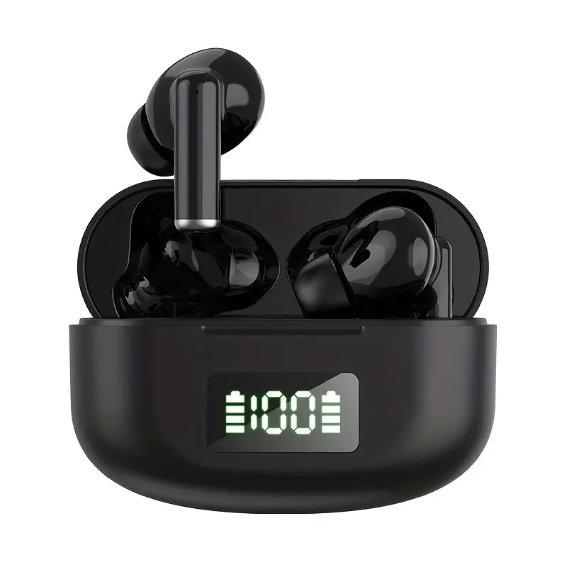 Wireless Earbuds with Digital Display, Black and White, In-Ear Earbuds, Noise Cancelling Headphones
