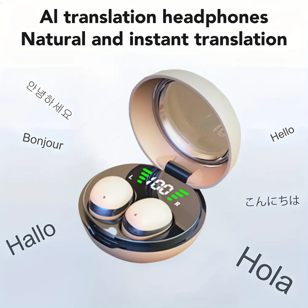 144 Languages Translator Earbuds with Real-Time Translation & Meeting Transcription - Wireless Wireless Earphones, Noise Cancelling, USB-C Charging, Compact Design for Travel, Business & Work, Multilingual Support, Sleek Earbuds, Modern Earbuds, Durable Plastic