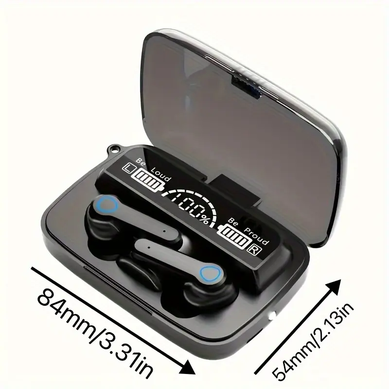 1 Pair of True Wireless Headphones with Digital Display, In-Ear Design, LED Indicator, Charging, Motion Activation, Theater Mode, and Extended Battery Life