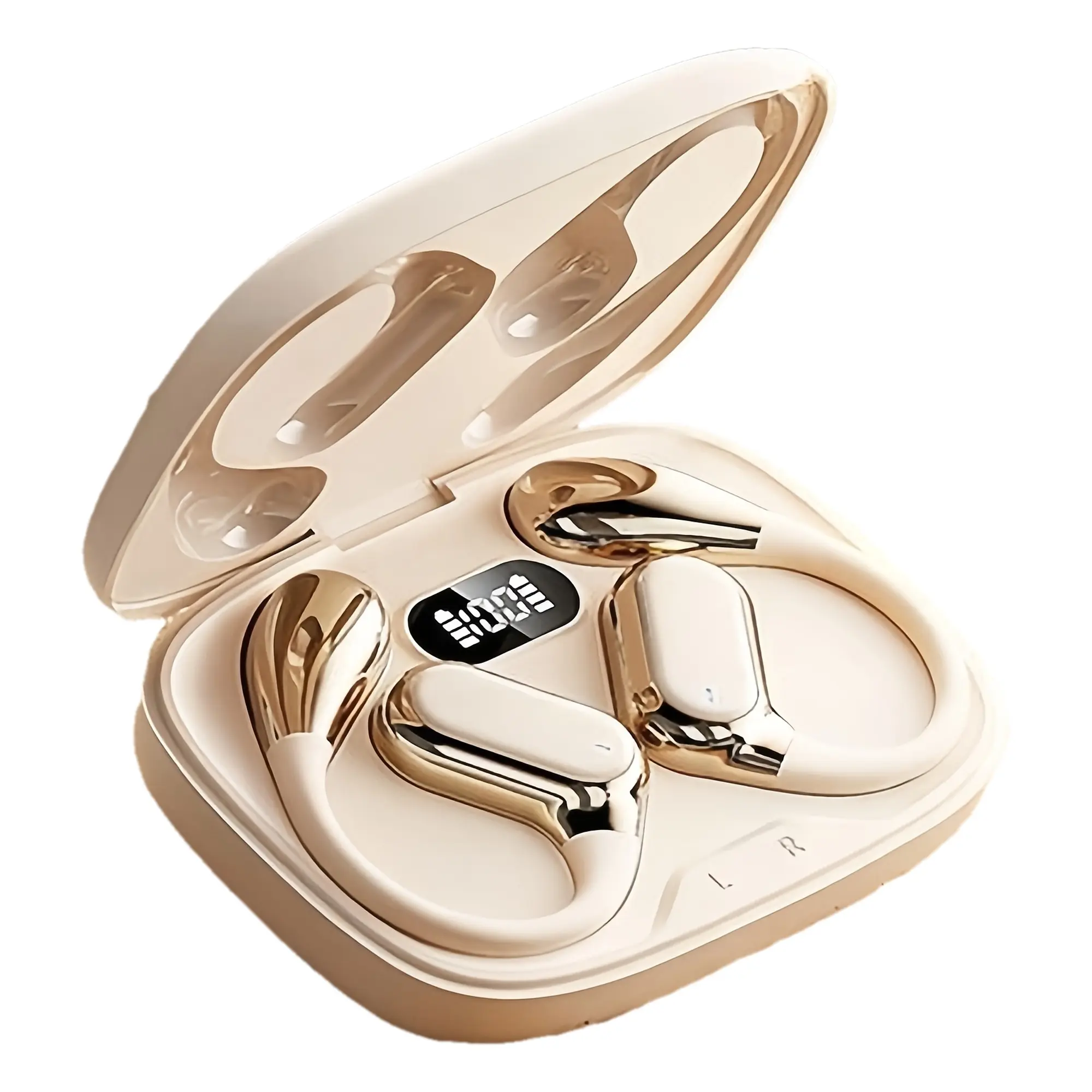 LAN XUN Wireless Wireless Headphones with Digital Display Charging Case - High Fidelity Sound, Long Battery Life, Low Latency Gaming, Non-In-Ear Hook Design, Touch Volume Control, Capacitive Microphone, USB Charging, Compatible for ios for Android, Sleek Design, Durable Plastic Build, Premium Sound Quality, Mobile Users