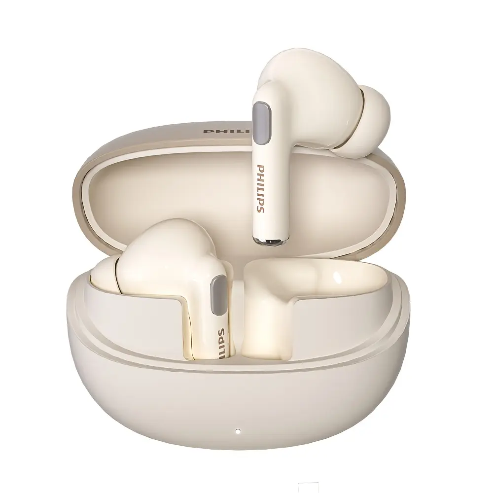 PHILIPS 2025 New Wireless Earbuds -New upgrade V6.0, Ultra-Long Battery Life, Noise-Canceling, Comfortable Semi-Open Back Design for Sports & Gaming, Rechargeable Lithium Battery, Universal Phone Compatible, Gaming Accessories | Sleek Earbud Design