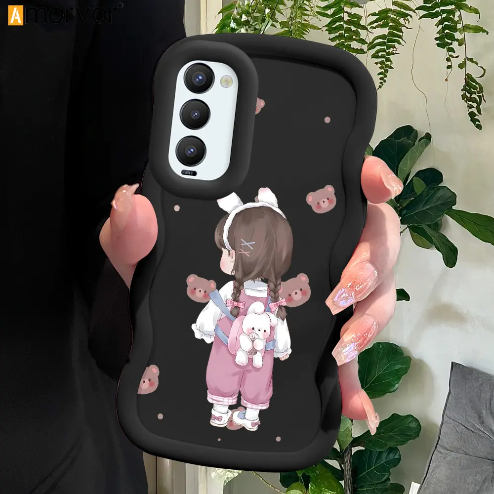 AMORVOR for Tecno Camon 18 Camon 18 P Camon 18T Back Cover Lovely Girl Pattern Luxury Phone Case Macaron Wave Soft Silicone Mobile Cover