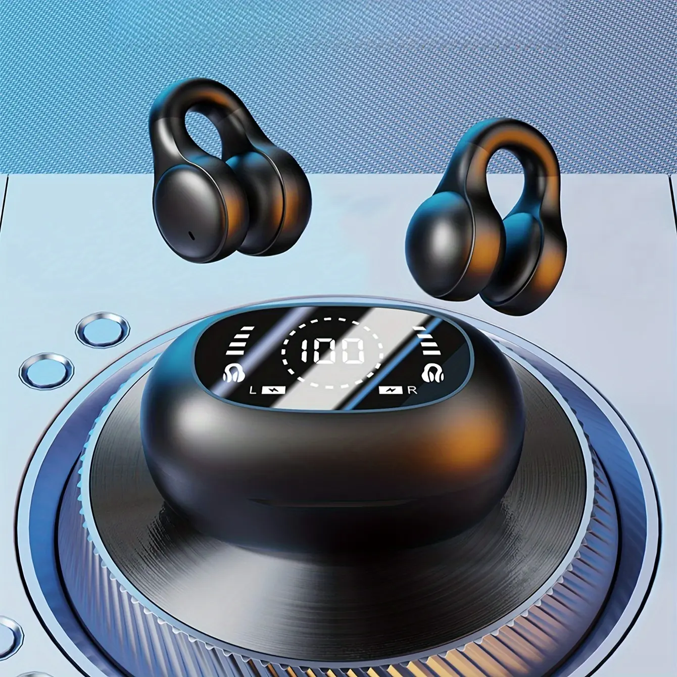True Wireless Clip-On Sports Headset Gaming Earbuds TWS HIFI Bass ACC Stereo HD Calling Earphones for Android & for Iphone Cellphone Music Earpieces Smart Headphones