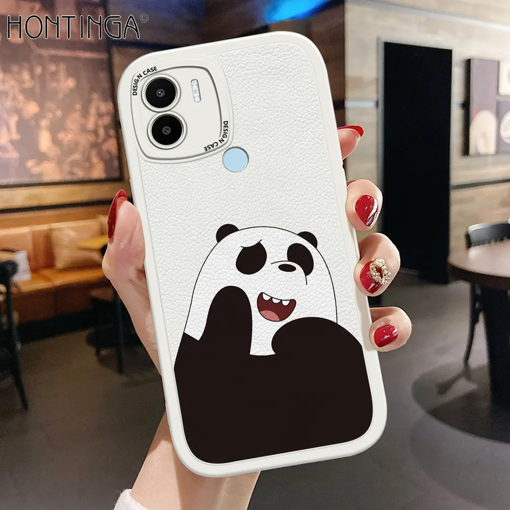 Hontinga for Redmi A2+ A2 Plus A1+ A1 Plus Back Cover PU Leather Cartoon Ice Bear Phone Case Soft Silicone Edge Mobile Cover
