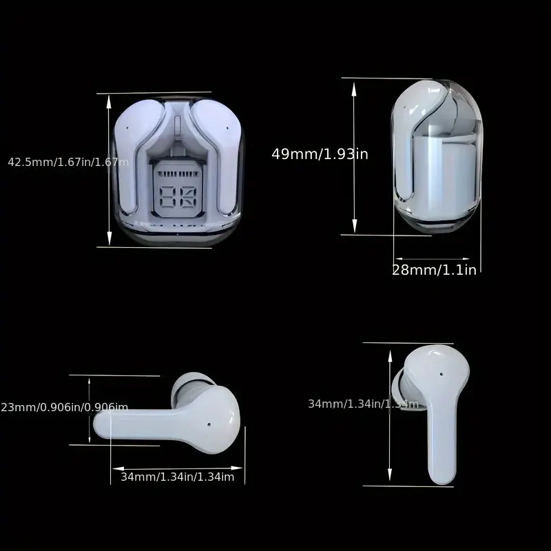 TWS Wireless Earbuds, Space Capsule Design, High-Quality Sound, LED Digital Display, Long Standby, Plastic, Type-C USB Charging, Rechargeable Lithium Polymer Battery, Exercise-Friendly, No Charger Included Ideal for Music, Sports, Gaming & DJ