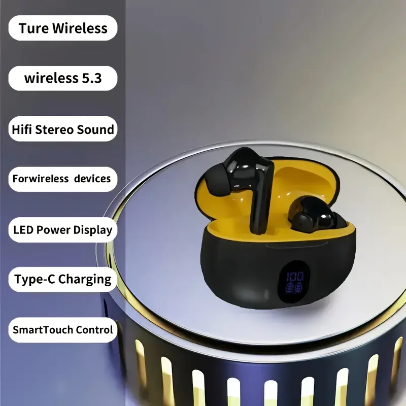 Round Digital Display Earbuds, Portable and Easy-to-Use Lightweight Design Suitable for Gaming, Sports & Calls - Compatible with Mobile Devices, Workout Headphones, Travel Earbuds, Modern Earbuds, Sleek Earbuds, Durable Earbuds, Ergonomic Earbuds, Sports Earphones, Noise Isolation Earbuds, Office Workers, Fitness Enthusiasts