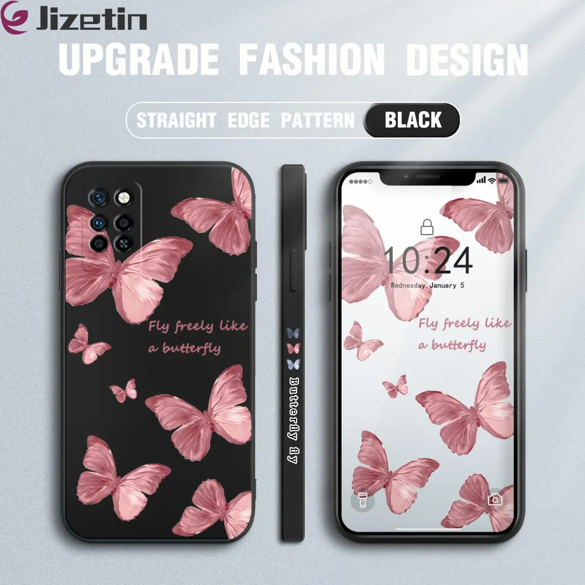 Jizetin for Infinix Note 10 Pro / Note 10 Pro NFC Back Cover Butterfly Flying Side Design Cases Soft Liquid Silicone Mobile Phone Case