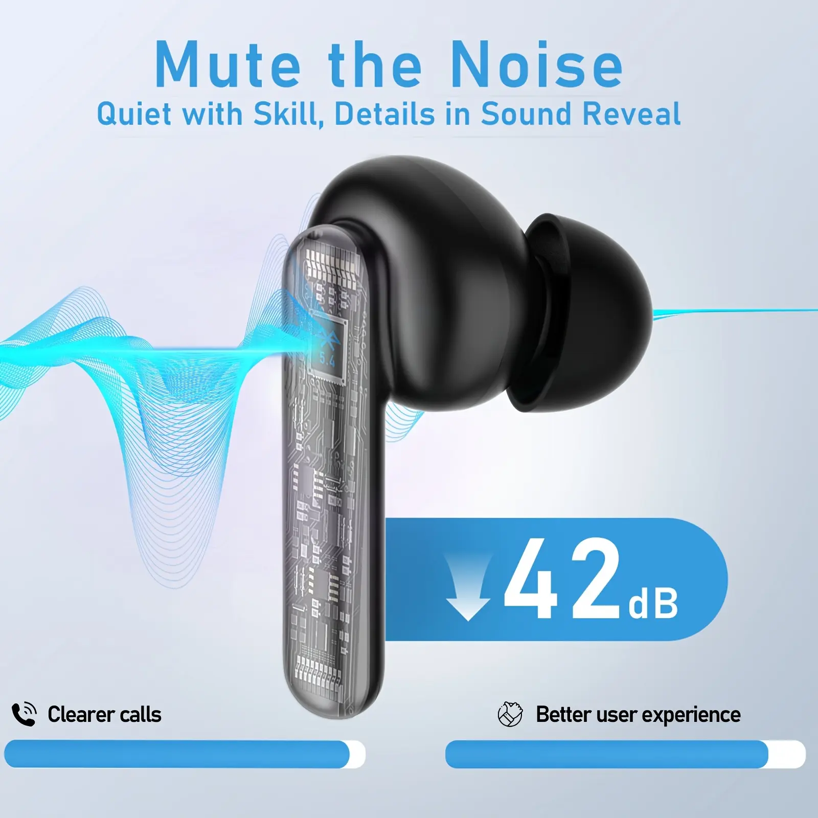 Wireless Earbuds with Deep Bass Stereo Sound, Up to 100 Hours Playback Time, ENC Noise Cancellation, Long Battery Life, Battery Display Light, Compatible with All Phones, Earbud Wireles, Headphone, Earbud, Headset