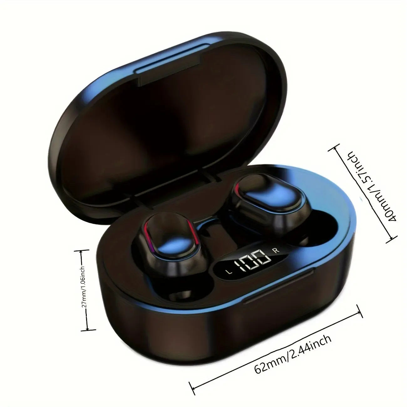 1pc ENC Noise Reduction Wireless 5.3 Headphones - Black with Blue Lightning Bolt Design, True Wireless Earbuds for Calls, Music, E-Books & Gaming - USB-C Rechargeable, Perfect for Men & Women, Ideal Gift, Subway Station Accessory|Sleek Black Design|USB-C Fast Charging, Wireless Earbud Headphones