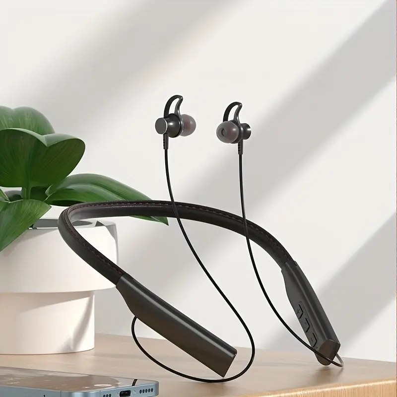 40Hrs Wireless Sport Earphones | Memory Card Expansion | Game Mode Low Latency | Magnetic Vegan Leather Neckband