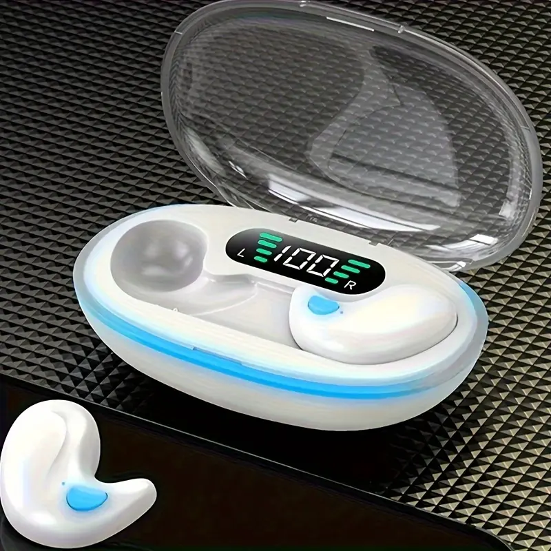 1 Pair TWS Wireless Sleep Earbuds, Bone Conduction Earphones, Comfortable Non-In-Ear Design, LED Battery Display, Lightweight Portable, Long Battery Life, USB Type-C Charging, 150mAh Rechargeable