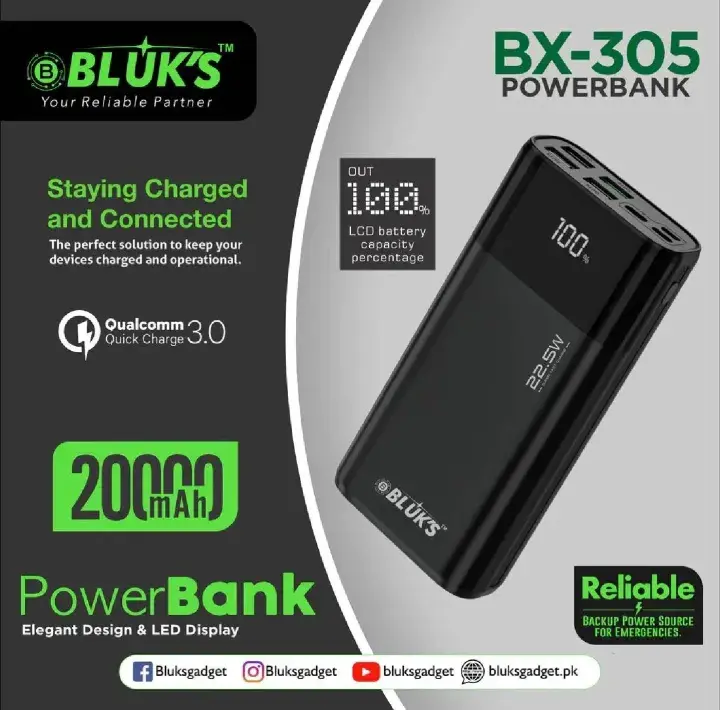 Bluks BX-305 20000mAh Power Bank.