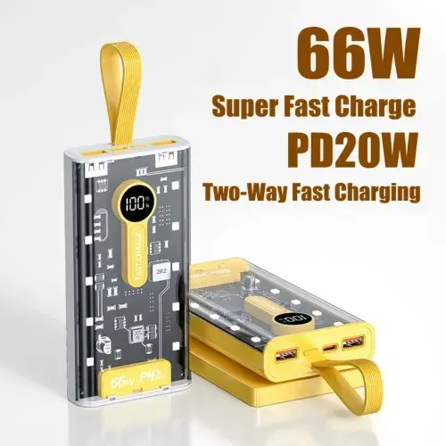 10000mAh Portable PD66W Cyberpunk Transparent Two Way Fast Charging Power Bank With Multiple Protection Features for iPhone Samsung phone and Xiaomi phone
