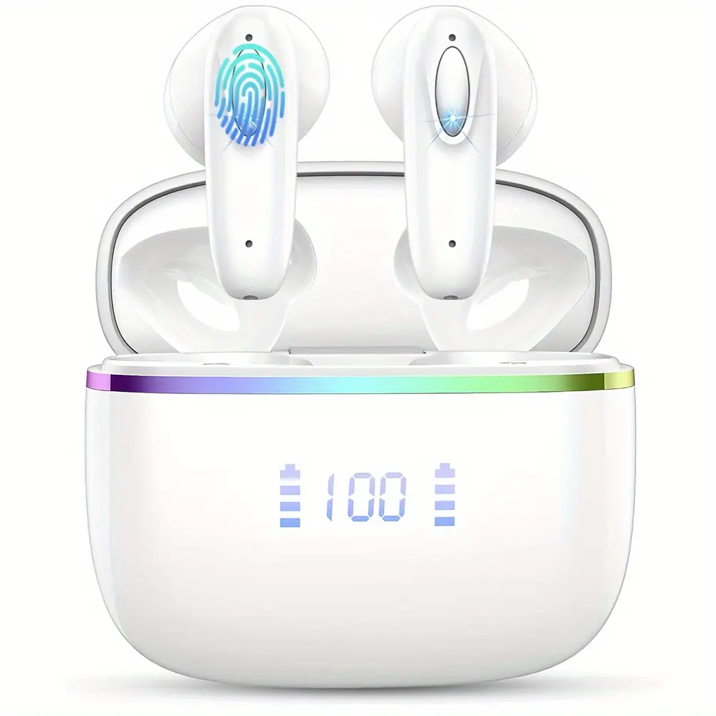 Wireless Earbuds with Stereo Sound, 40 Hours Playtime, LED Display Charging Case, Bass Stereo, Wireless Earphone Charging Case, Type-C USB Charging, for Adults, Sports and Exercise, Closed-Back Earcups, Compatible with Cellphones