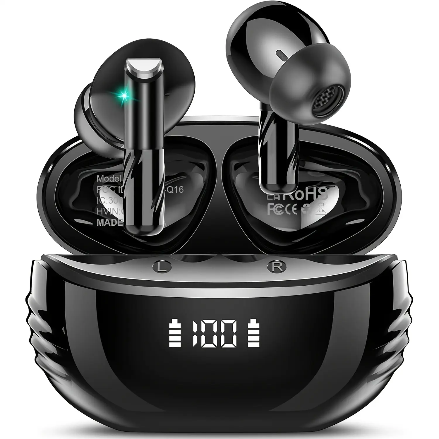 Wireless 5.3 Headphones with ENC Mic, In-Ear Headphones with LED Display, Noise Cancelling Earbuds for iOS/Android/Windows, Touch Control, USB-C Charging, Lithium Battery, Non-Waterproof Plastic Design, Compact & Portable for Music, Calls, and Calls, Wireless Earbuds | Modern Headphone Design | Durable Plastic Body, Earbud Headphone