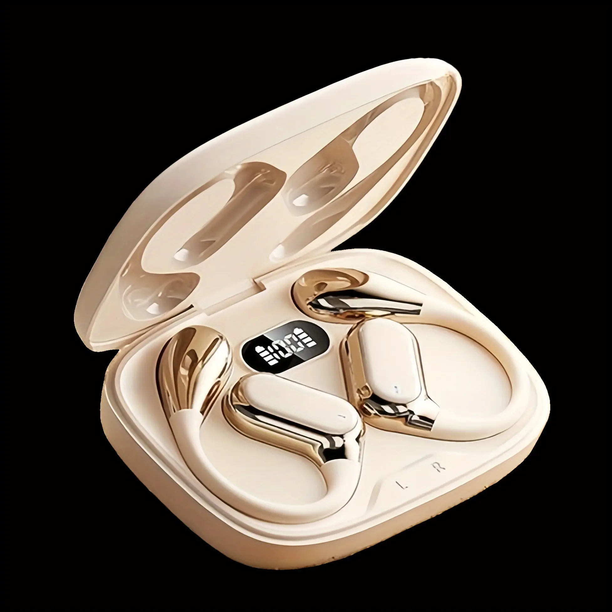 LANXUN Wireless Wireless Headphones with Digital Display Charging Case- High Fidelity Sound, Long Battery Life, Low Latency Gaming, Non-In-Ear Hook Design, Touch Volume Control, Capacitive Microphone, USB Charging, Compatible with Apple& Android, Travel Headphones, Gaming Headphones, Ergonomic Fit, Modern Headphones, Highquality Sound, Longlasting Battery, Wireless Charging Case, Noise Isolation, Gamers, Fitness Enthusiasts