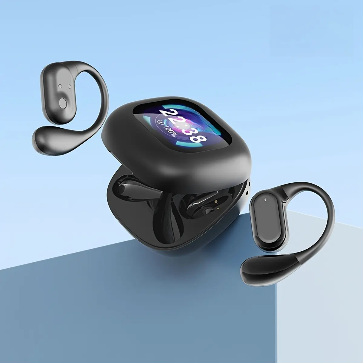 2025 New Style True Wireless In-Ear Sports Hanging Headset Couples Earpods with Touch Screen Display Gaming Earbuds Video TWS HIFI Bass Stereo ENC HD Calling Earphones for Cellphone Music Smart Headphones