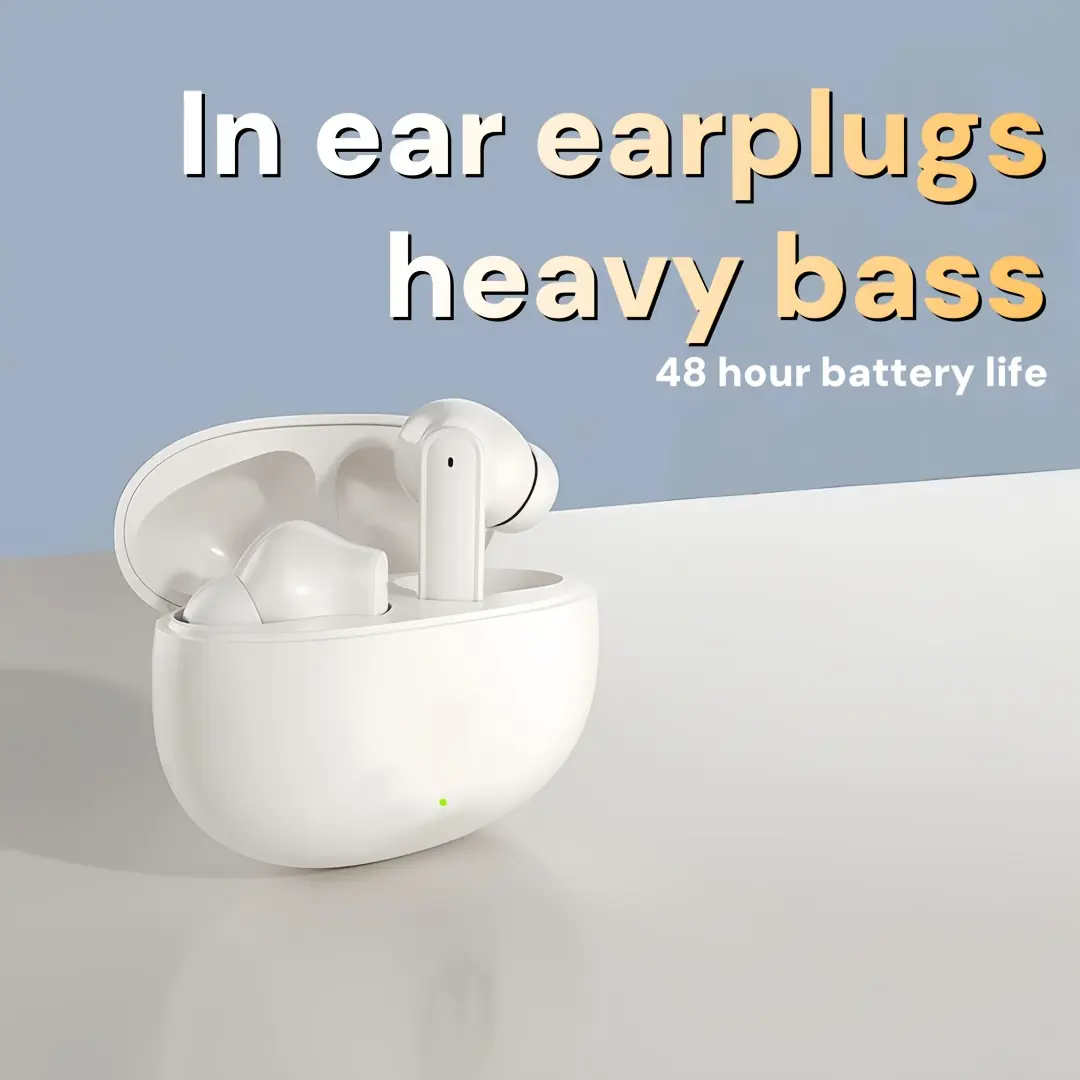 Heavy Bass Wireless Earbuds TWS, New Upgrade 5.49 Chip with Sensitive Touch Controls, HD Microphone, 2-Way Surround Sound & High-Quality Audio. Supports Crystal Clear Calls, 200mAh Battery for Long Lasting Playtime. 3pcs Sports Headset Set Includes Charging Cable and Manual in White Case, Sports Headphones, Workout Earbuds, Modern Audio, Compact Earbuds, Lightweight Earbuds, Noise Isolation, Tws Earbuds, Music Lovers, Office Workers