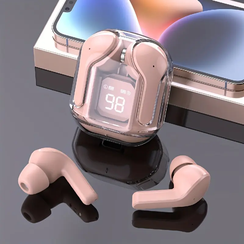 Pink TWS Wireless Earbuds with LED Battery Display, Touch Control, Long Battery Life, HiFi Stereo Sound, Mini In-Ear Headphones for Music, Gaming& Sports, Includes Clear Charging Case, Earbuds Wireless