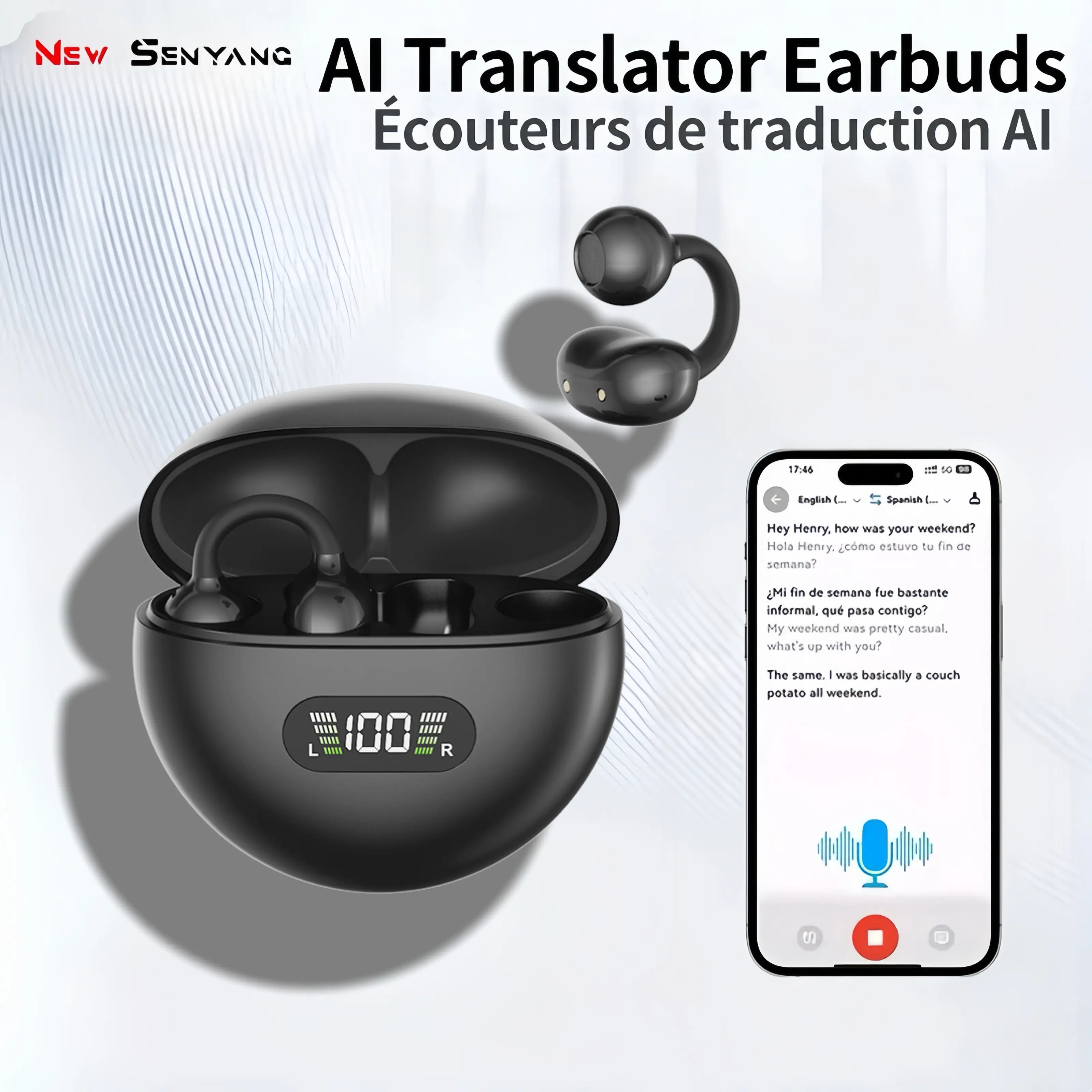 2025 New Senyang AI Translation 144 Languages True Wireless Earbuds with Clip-On Design for Business and Comfort, Sports Minimalist Headphones - Multilingual Support, Smart Dual Mic Noise Cancellation, Touch Control Operation, Compatible with Android Phones etc., Perfect for Travel, Socializing, Learning, Exercise - Movie & Game Theme, Touch Control Earphones, Noise Cancellation Headphones, Clip-On Earphones, Multilingual Support Earphones, Open-Ear Style,