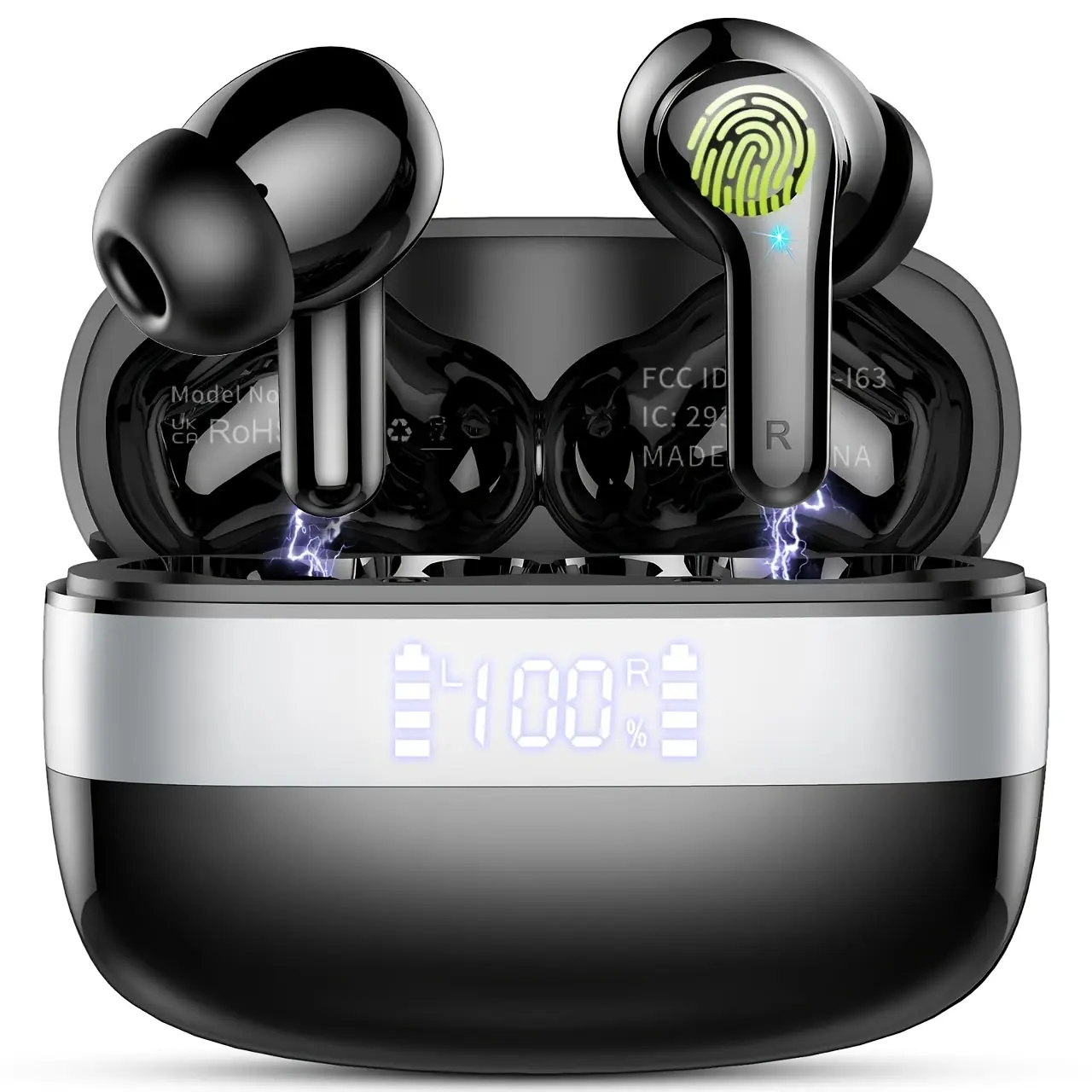 Wireless Earbuds, Wireless 5.3 HiFi Stereo Ear Buds with 4 ENC Mic, 48H Playtime Earphones with LED Power Display, Wireless Headphones Compatible for iOS Android. Black, Wireless Earbuds Noise Cancelling