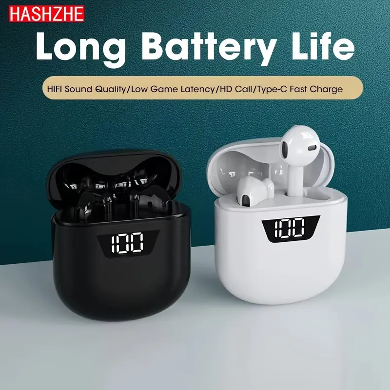 TOZOHASHZHE 2024 New TWS In-Ear Hi-Fi Stereo Wireless Earbuds with Digital Display, Long Battery Life, Call Control, Semi-Open-Back Design, USB-C Charging for Sports, Gaming & Calls, Blac