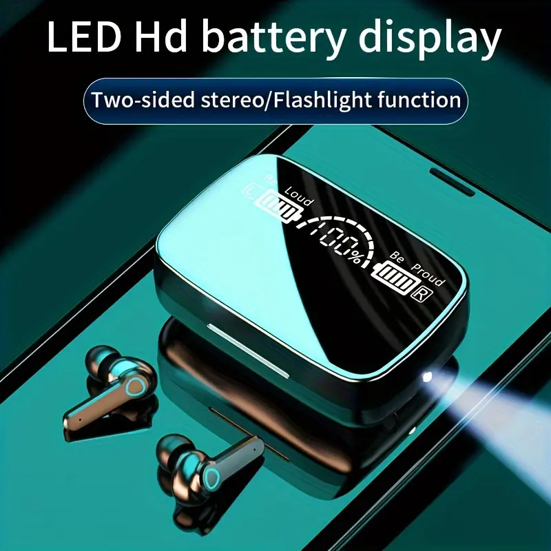 1 Pair of New True Wireless Headphones with Digital Display, In-Ear Design, LED Indicator, Charging, Motion Activation, Theater Mode, And Extended Battery Life