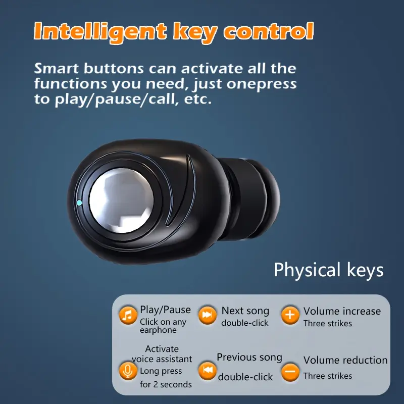 Mini In-Ear Wireless Earbuds with Long Battery Life, Universal Phone Control, Voice Call Noise Cancellation - Crystal Microphone, Suitable for Sports and All Smartphones