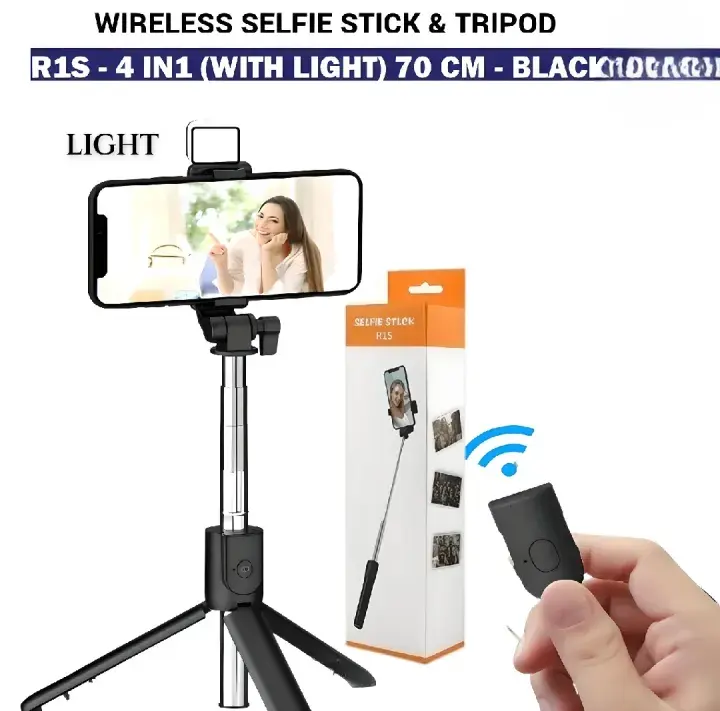 Smart Wireless Selfie Stick Tripod with LED Light & Bluetooth Remote – Foldable, Extendable up to 70CM, Works with All Phones
