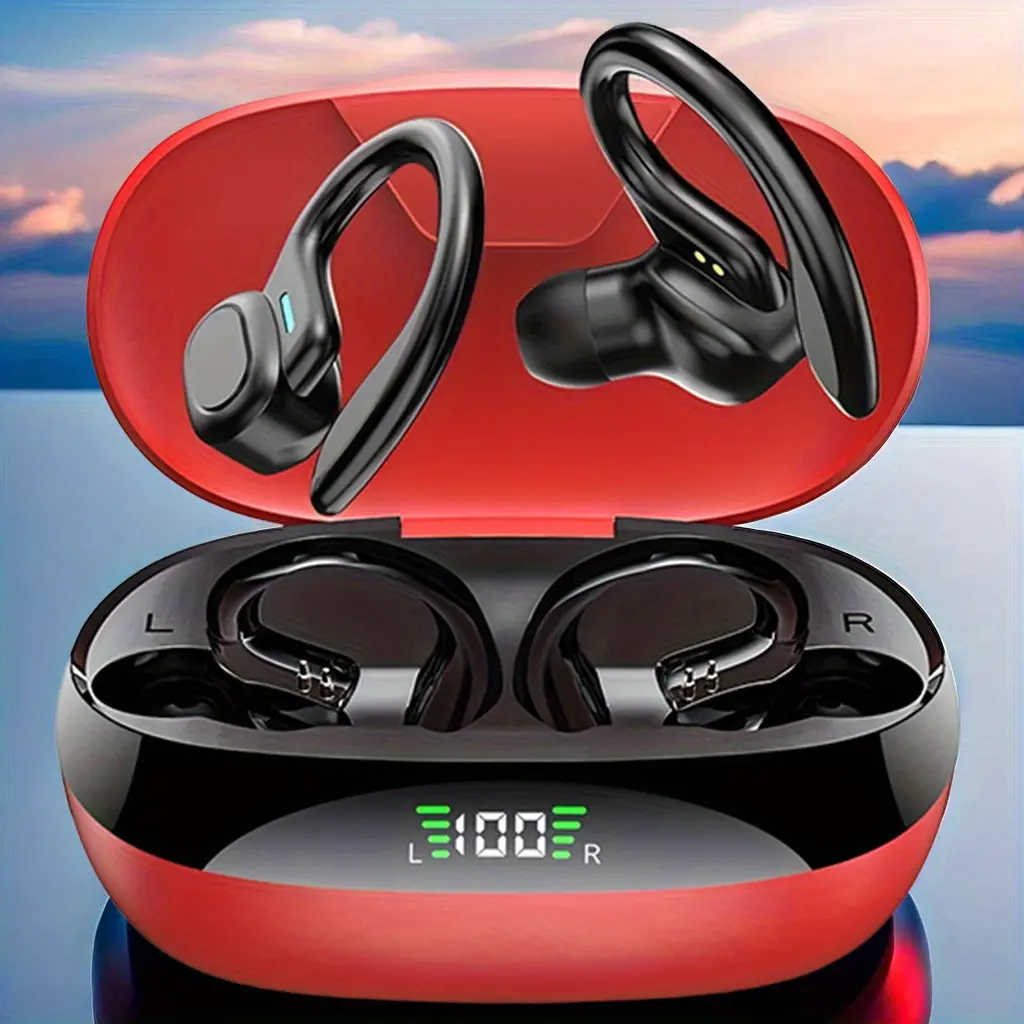 LAN XUN - Wireless Headset with Charging Case, Charging Display, Suitable for Smart Phones, Stereo Headset with Microphone, Long-Lasting Life, Handsfree Calling, Mobile Audio, Stylish Audio, Modern Headphones, Lightweight Build, Comfortable Ear Cushions, Music Lovers, Smartphone Users