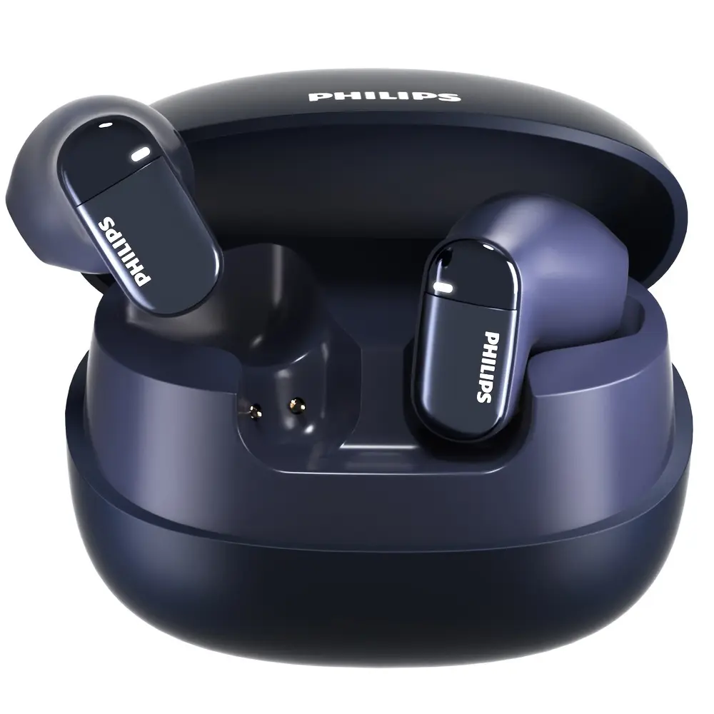 Philips True Wireless Earbuds with LED Power Display - Stereo In-Ear Headphones, Microphone for Calls, Large Capacity Charging Case, Extended Design for All Smartphones, TAT2169