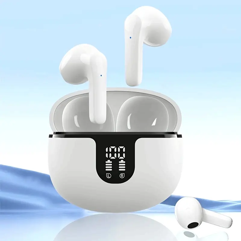 Hi-Fi Sound and Deep Noise Cancellation, Seamless Connectivity, Volume Control, Open Design, Condenser Microphone, Tablet Compatible - Adult Wireless Earbuds, Sports Headphones with LED Digital Power Display, High Capacity Long Battery Life for Music Gaming In-Ear Bluetooth Ear Buds Touch Operation Auto Connection Dual Call, Wireless Mini Earbuds, Ergonomic Fit, Durable Plastic Build, Premium Audio Quality
