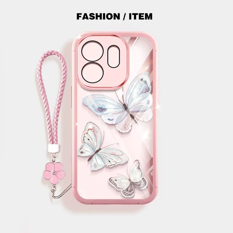VRQR Fall prevention Phone Case For Infinix Smart 10 9 Hot 50i Hot 60 50 Pro Plus 4G 5G POP 10 SPARK GO2 Case Butterfly strap woven hanging Rope Soft Shell