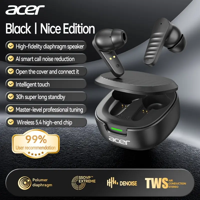 30h Wireless Earbuds Acer OHR503 Mini Sport Wireless Earbuds | Wireless Stereo, Long 30h Standby, Noise-Canceling, Comfortable Wear | Universal Fit, Latest Model, Touch Control