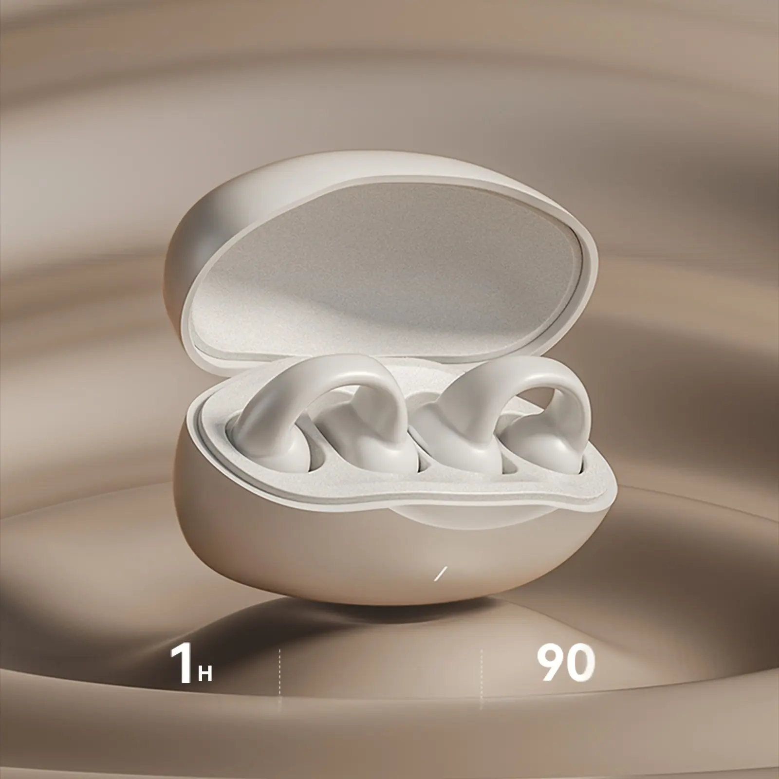 GENAI J01 Wireless Earbuds, Open Ear Clip Headphones, Touch Control Volume, Noise Cancelling Voice Call, Sports Exercise Earphones, Condenser Microphone, Type-C USB Charging, Non-Waterproof, for Cellphones, Adult - Rechargeable Lithium Polymer Battery