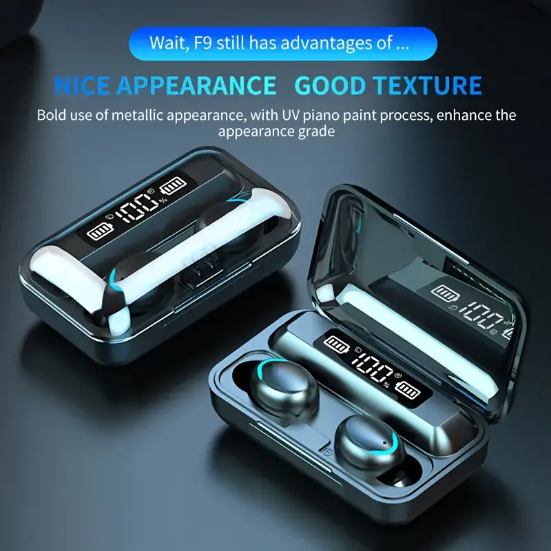 LANXUN F9 TWS Hi-Fi Stereo Wireless Earbuds - In-Ear Noise-Canceling Headphones for Sports & Gaming, Compatible with iOS & for Android, USB Charging Case with Digital Display, Ideal Gift for Everyone, Earbuds Wireless