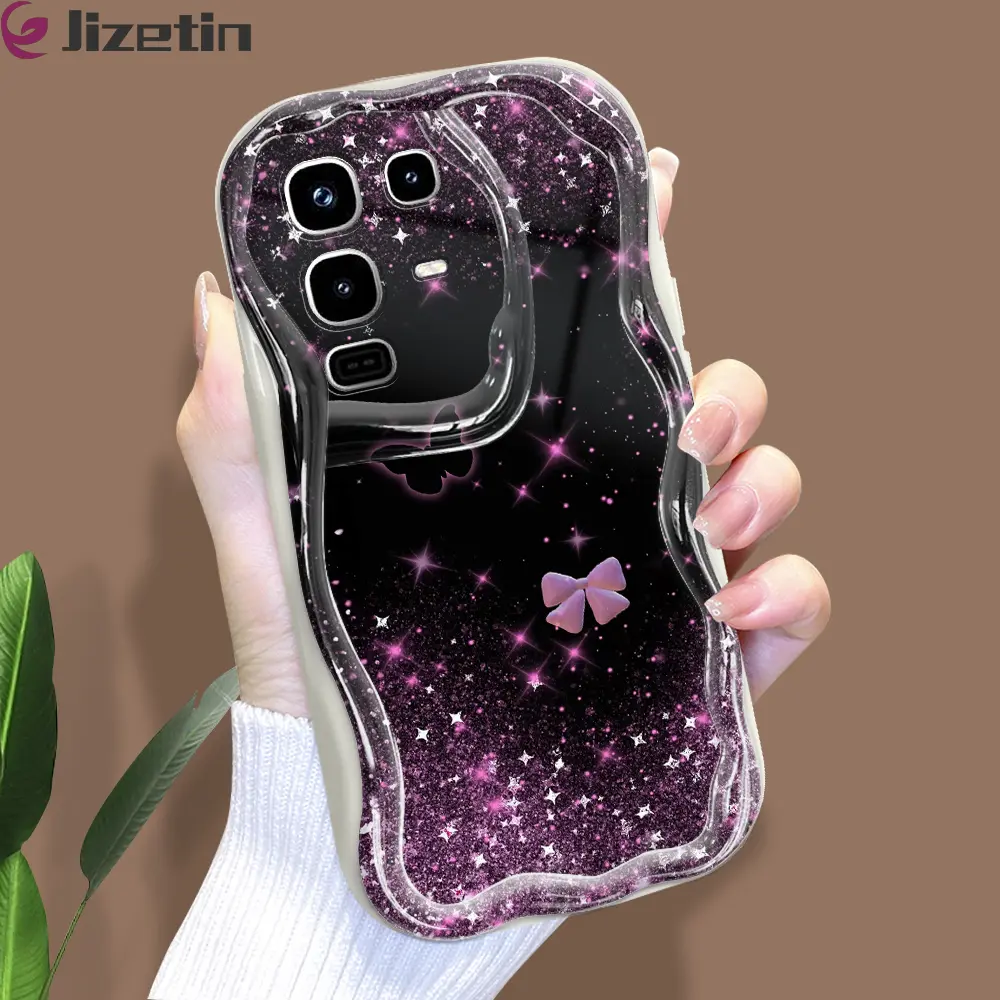 Jizetin for Infinix Note 50 4G Note 50 Pro 4G Back Cover Pink Purple Glitter Cream Wavy Edge Soft Silicone Phone Case