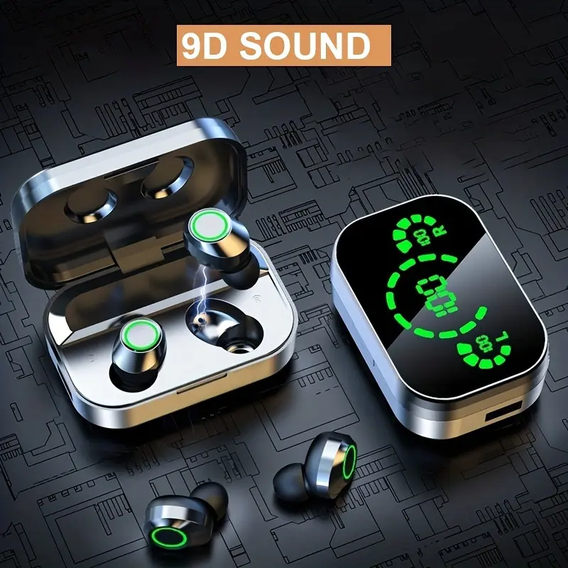 Digital Display TWS Wireless Earphones Headsets for Sports Running HiFi HD Stereo Earbuds with Microphone In-Ear Wireless Earbuds for Gaming and Lifestyle