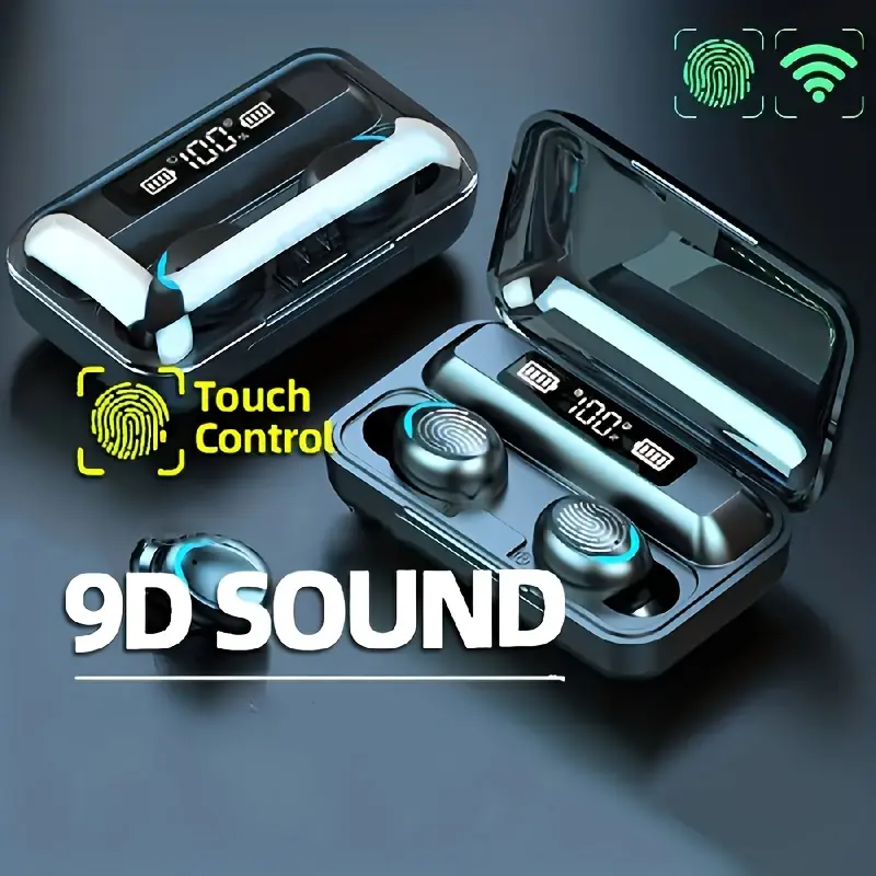 F9 TWS Hi-Fi Stereo Wireless Earbuds - In-Ear Sports & Gaming Headphones with Voice Call Noise Reduction, USB Charging, for iPhone & for Android - Sleek Black Design, Comfortable Fit, Perfect Gift for Women, Wireless Earbuds, Active Noise Cancellation, Modern Headphones, Durable Plastic