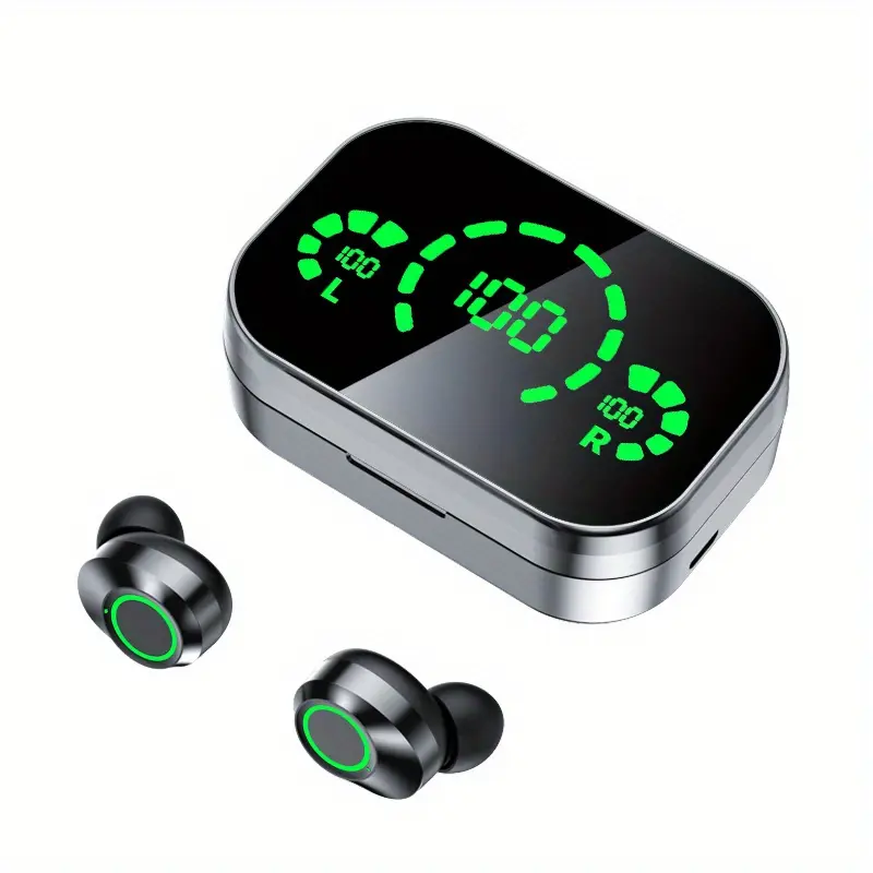 TWS wireless earbuds with digital display, HiFi HD stereo, voice call, USB Type-C charging, 800mAh lithium battery, sports and lifestyle wireless gaming headset, in-ear headphones with volume control, durable plastic