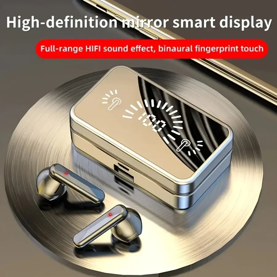HiFi Stereo Earbuds Wireless Earphones Mirror Earbuds, Sports And Gaming Earphones with LED Display TWS Earbuds Wireless Earbuds TWS with Digital Display, HiFi HD Stereo, Noise Cancelling Calling, Wireless Gaming Headphones Sports, Mirror Wireless Headphones with LED Display, HiFi Stereo Music Earbuds for Sports and Gaming