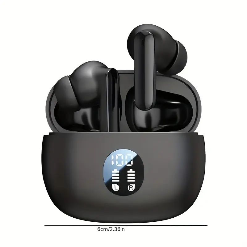 LED Number Battery Display TWS Wireless Simple Touch Earbuds Earphones for Gaming Headset Noise Canceling Hifi Bass with Mic Pure White Black