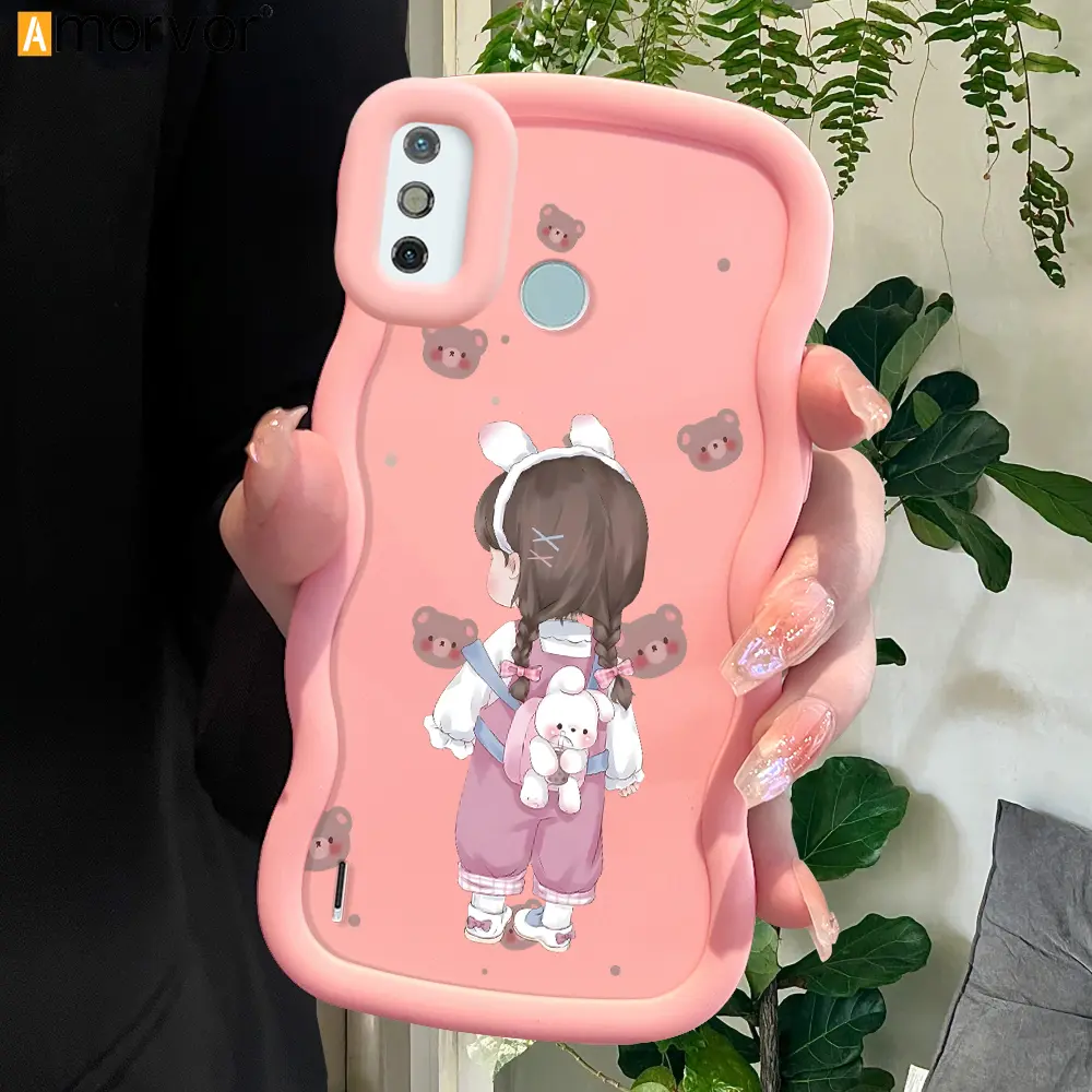 AMORVOR for Tecno Spark 6 Go Tecno Spark Go 2020 2021 Back Cover Lovely Girl Pattern Luxury Phone Case Macaron Wave Soft Silicone Mobile Cover