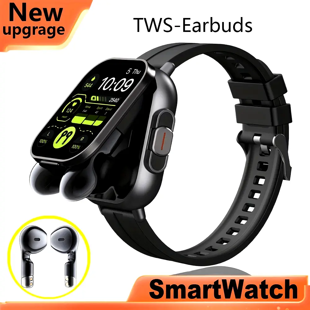 prozeal 2-in-1 Smart Watch & Earbuds for Men and Women - Full Touchscreen HD Display, Step Counter, Music Control, Wireless, Silicone Strap, PC Case, USB Charging, Compatible with iOS, Communication Device | Sporty Smartwatch | Polycarbonate Construction, Prozeal