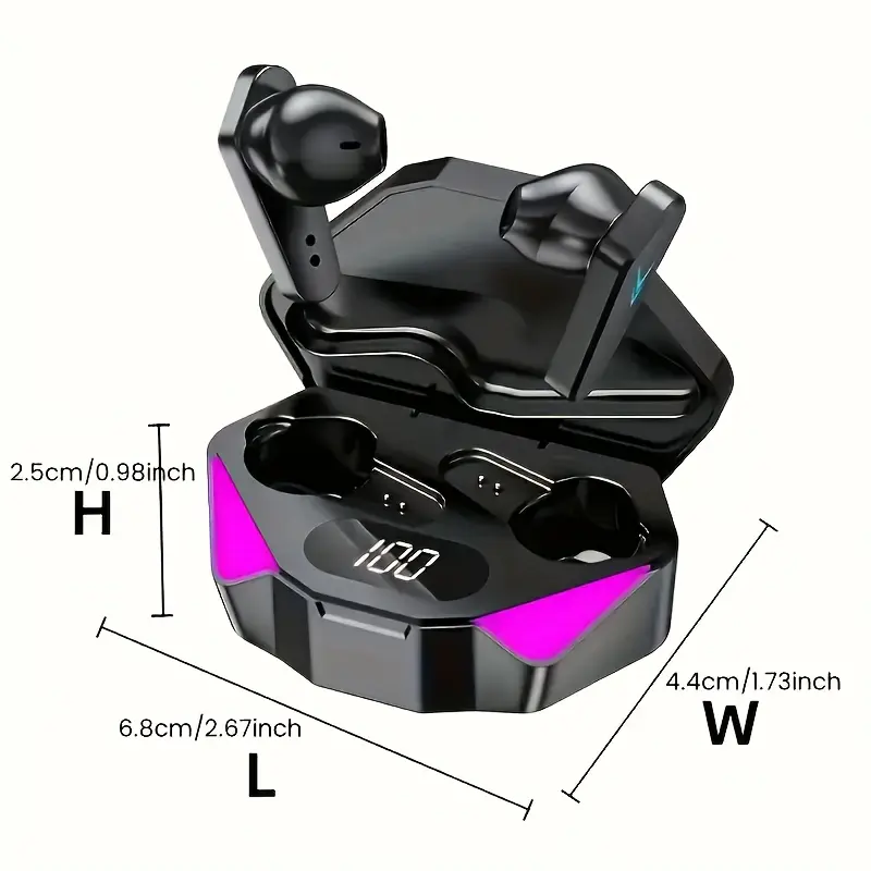 Wireless TWS gaming headphones with LED lighting effects, ultra-low latency, active noise reduction, digital display, and stereo sound effects. Perfect for gaming, calling, and music - Comes with a charging case, USB-C charging, portable design, stylish appearance