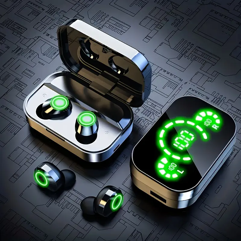 In-Ear Wireless Gaming Headphones with Noise Cancelling Mic, Touch Control, LED Display, Wireless 5.3, Tangle-Free, USB Rechargeable 800mAh Battery, Non, Voice Assistant Compatibility- 2023 Upgraded Model, Office Headphones, Workout Earbuds, Stylish Gaming Gear, Modern Earbuds, Lightweight Headphones, Highquality Sound, Wireless Earbuds, Touch Control Earbuds, Tech Lovers, Fitness Enthusiasts