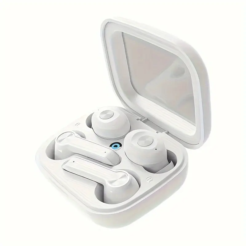 Wireless In-Ear Earbuds with Touch Screen & Digital Display, Noise-Canceling Dual Headphones, Semi-Open-Back, USB-C Charging, 300mAh Lithium Polymer Battery, 2.5-5W, Non-Waterproof, for Cellphones, Volume Control, Condenser Mic, Adult - No Charger Included